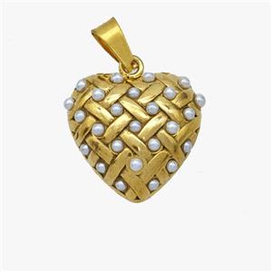 Stainless Steel Heart Pendant Pave Pearlized Resin Gold Plated, approx 16mm [SSB7091]
