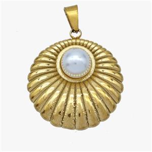 Stainless Steel Flower Pendant Pave Pearlized Resin Gold Plated, approx 22mm [SSB7092]