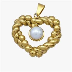 Stainless Steel Teardrop Pendant Pave Pearlized Resin Gold Plated, approx 20-22mm [SSB7093]