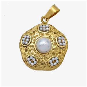 Stainless Steel Flower Pendant Pave Pearlized Resin Gold Plated, approx 18mm [SSB7096]