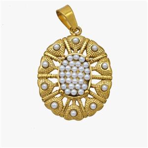 Stainless Steel Flower Pendant Pave Pearlized Resin Gold Plated, approx 17-20mm [SSB7097]