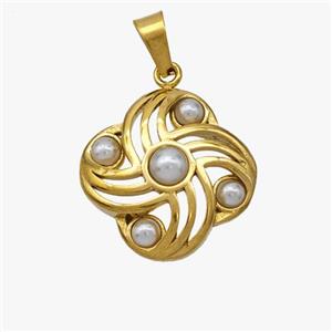 Stainless Steel Flower Pendant Pave Pearlized Resin Gold Plated, approx 18mm [SSB7098]