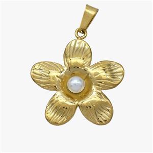 Stainless Steel Flower Pendant Pave Pearlized Resin Gold Plated, approx 22mm [SSB7100]