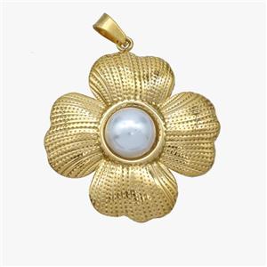 Stainless Steel Flower Pendant Pave Pearlized Resin Gold Plated, approx 30mm [SSB7104]