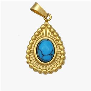 Stainless Steel Teardrop Pendant Pave Blue Howlite Gold Plated, approx 14-19mm [SSB7112]