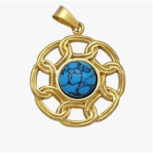 Stainless Steel Flower Pendant Pave Blue Howlite Gold Plated, approx 21mm [SSB7114]
