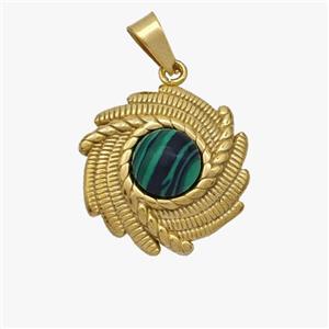 Stainless Steel Flower Pendant Pave Blue Howlite Gold Plated, approx 18mm [SSB7116]