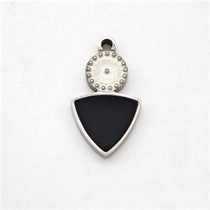 Raw Stainless Steel Triangle Pendant Pave Black Acrylic, approx 8-13mm [SSB7117]