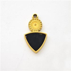 Stainless Steel Triangle Pendant Pave Black Acrylic Gold Plated, approx 8-13mm [SSB7118]