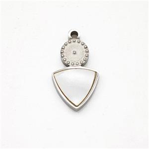 Raw Stainless Steel Triangle Pendant Pave Shell, approx 8-13mm [SSB7119]