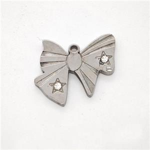 Raw Stainless Steel Bowknot Pendant Pave Rhinestone, approx 15-16mm [SSB7121]