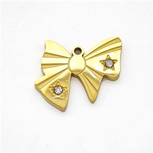 Stainless Steel Bowknot Pendant Pave Rhinestone Gold Plated, approx 15-16mm [SSB7122]