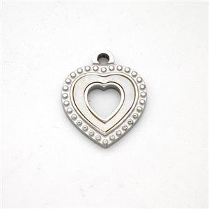 Raw Stainless Steel Heart Pendant Pave Shell, approx 12mm [SSB7123]