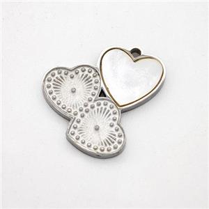 Raw Stainless Steel Heart Pendant Pave Shell Cluster, approx 16mm [SSB7127]