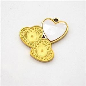 Stainless Steel Heart Pendant Pave Shell Cluster Gold Plated, approx 16mm [SSB7128]