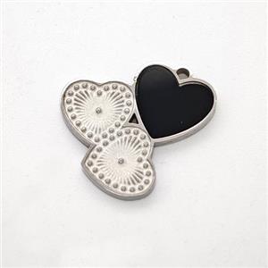 Raw Stainless Steel Heart Pendant Pave Black Acrylic Cluster, approx 16mm [SSB7129]