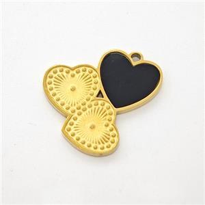Stainless Steel Heart Pendant Pave Black Acrylic Cluster Gold Plated, approx 16mm [SSB7130]