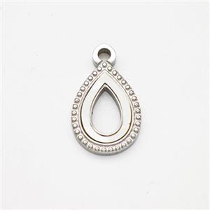 Raw Stainless Steel Teardrop Pendant Pave Shell Hollow, approx 9-12mm [SSB7131]