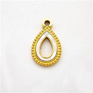 Stainless Steel Teardrop Pendant Pave Shell Hollow Gold Plated, approx 9-12mm [SSB7132]