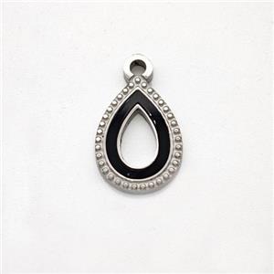 Raw Stainless Steel Teardrop Pendant Pave Acrylic Agate Hollow, approx 9-12mm [SSB7133]