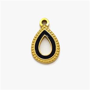 Stainless Steel Teardrop Pendant Pave Black Acrylic Hollow Gold Plated, approx 9-12mm [SSB7134]