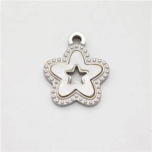 Raw Stainless Steel Star Pendant Pave Shell Hollow, approx 12.5mm [SSB7135]
