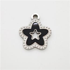 Raw Stainless Steel Star Pendant Pave Black Acrylic Hollow, approx 12.5mm [SSB7137]