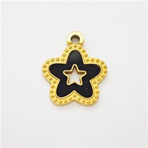 Stainless Steel Star Pendant Pave Black Acrylic Hollow Gold Plated, approx 12.5mm [SSB7138]