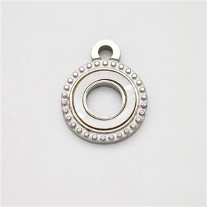 Raw Stainless Steel Circle Pendant Pave Shell Hollow, approx 12mm [SSB7139]