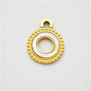 Stainless Steel Circle Pendant Pave Shell Hollow Gold Plated, approx 12mm [SSB7140]