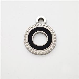 Raw Stainless Steel Circle Pendant Pave Black Acrylic Hollow, approx 12mm [SSB7141]