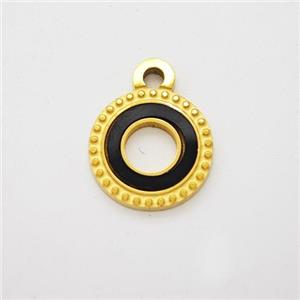 Stainless Steel Circle Pendant Pave Black Acrylic Hollow Gold Plated, approx 12mm [SSB7142]