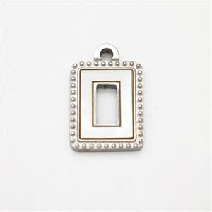 Raw Stainless Steel Rectangle Pendant Pave Shell, approx 10-12mm [SSB7143]