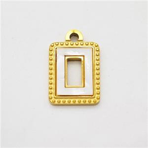 Stainless Steel Rectangle Pendant Pave Shell Gold Plated, approx 10-12mm [SSB7144]