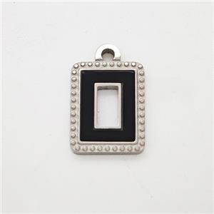 Raw Stainless Steel Rectangle Pendant Pave Black Acrylic, approx 10-12mm [SSB7145]