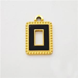 Stainless Steel Rectangle Pendant Pave Black Acrylic Gold Plated, approx 10-12mm [SSB7146]