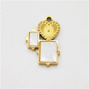 Stainless Steel Heart Rectangle Pendant Pave Shell Gold Plated, approx 10-13mm [SSB7148]