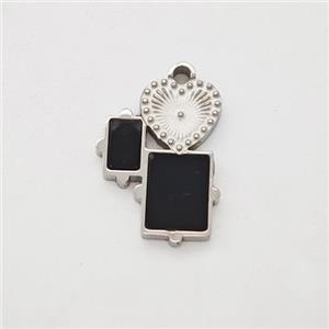 Raw Stainless Steel Heart Rectangle Pendant Pave Acrylic, approx 10-13mm [SSB7149]