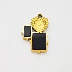 Stainless Steel Heart Rectangle Pendant Pave Acrylic Gold Plated, approx 10-13mm [SSB7150]