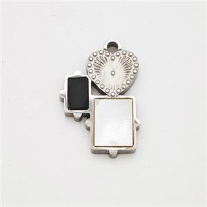 Raw Stainless Steel Heart Rectangle Pendant Pave Shell Acrylic, approx 10-13mm [SSB7151]