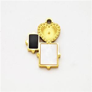 Stainless Steel Heart Rectangle Pendant Pave Shell Acrylic Gold Plated, approx 10-13mm [SSB7152]