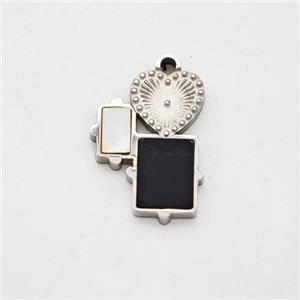 Raw Stainless Steel Heart Rectangle Pendant Pave Shell Acrylic, approx 10-13mm [SSB7153]