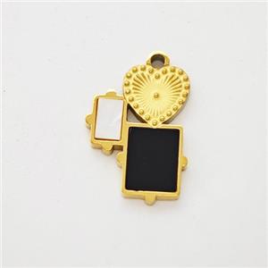 Stainless Steel Heart Rectangle Pendant Pave Shell Acrylic Gold Plated, approx 10-13mm [SSB7154]