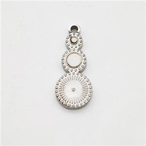Raw Stainless Steel Clock Pendant Pave Shell, approx 6-13mm [SSB7155]