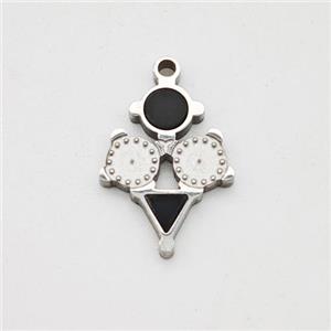 Raw Stainless Steel Clock Pendant Pave Acrylic, approx 10-13mm [SSB7163]