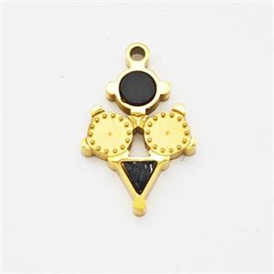 Stainless Steel Clock Pendant Pave Acrylic Gold Plated, approx 10-13mm [SSB7164]