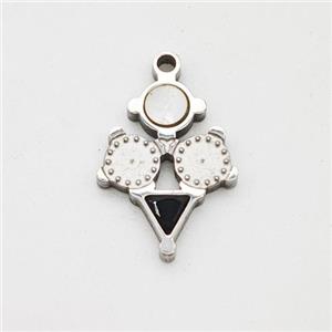 Raw Stainless Steel Clock Pendant Pave Shell Acrylic, approx 10-13mm [SSB7165]