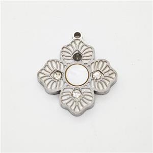 Raw Stainless Steel Clover Pendant Pave Rhinestone Shell, approx 14mm [SSB7171]