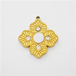 Stainless Steel Clover Pendant Pave Rhinestone Shell Gold Plated, approx 14mm [SSB7172]