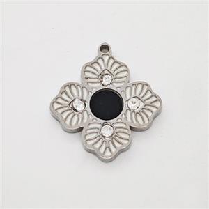 Raw Stainless Clover Leaf Pendant Pave Rhinestone Black Acrylic, approx 14mm [SSB7173]